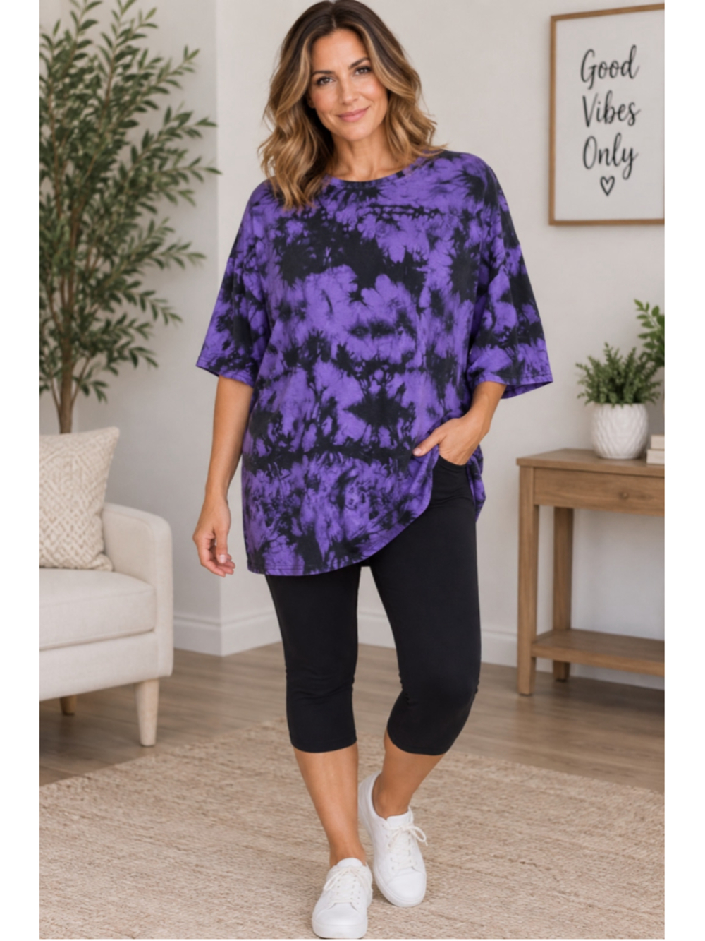 SHEIN Purple Black Tie-Dye Short Sleeve Tee Women’s Size XL